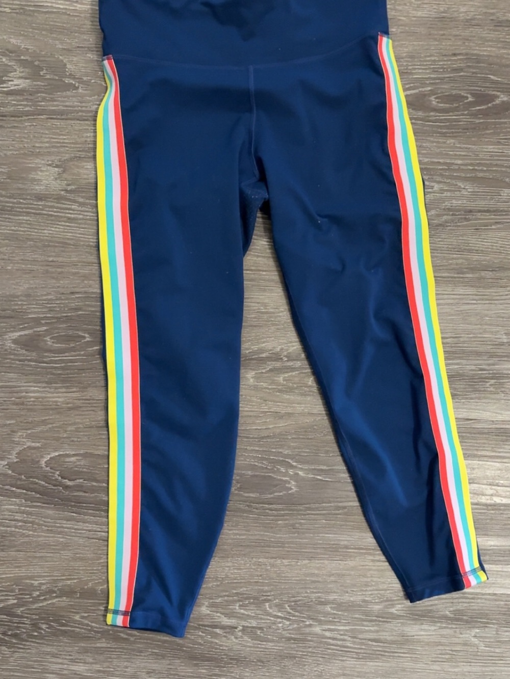 Navy Active Leggings with Rainbow Side Stripes